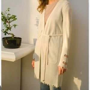 NWOT $549 Sz S SOH Cashmere Ivory Cardigan with Brass Cuff Pristine Sleeve